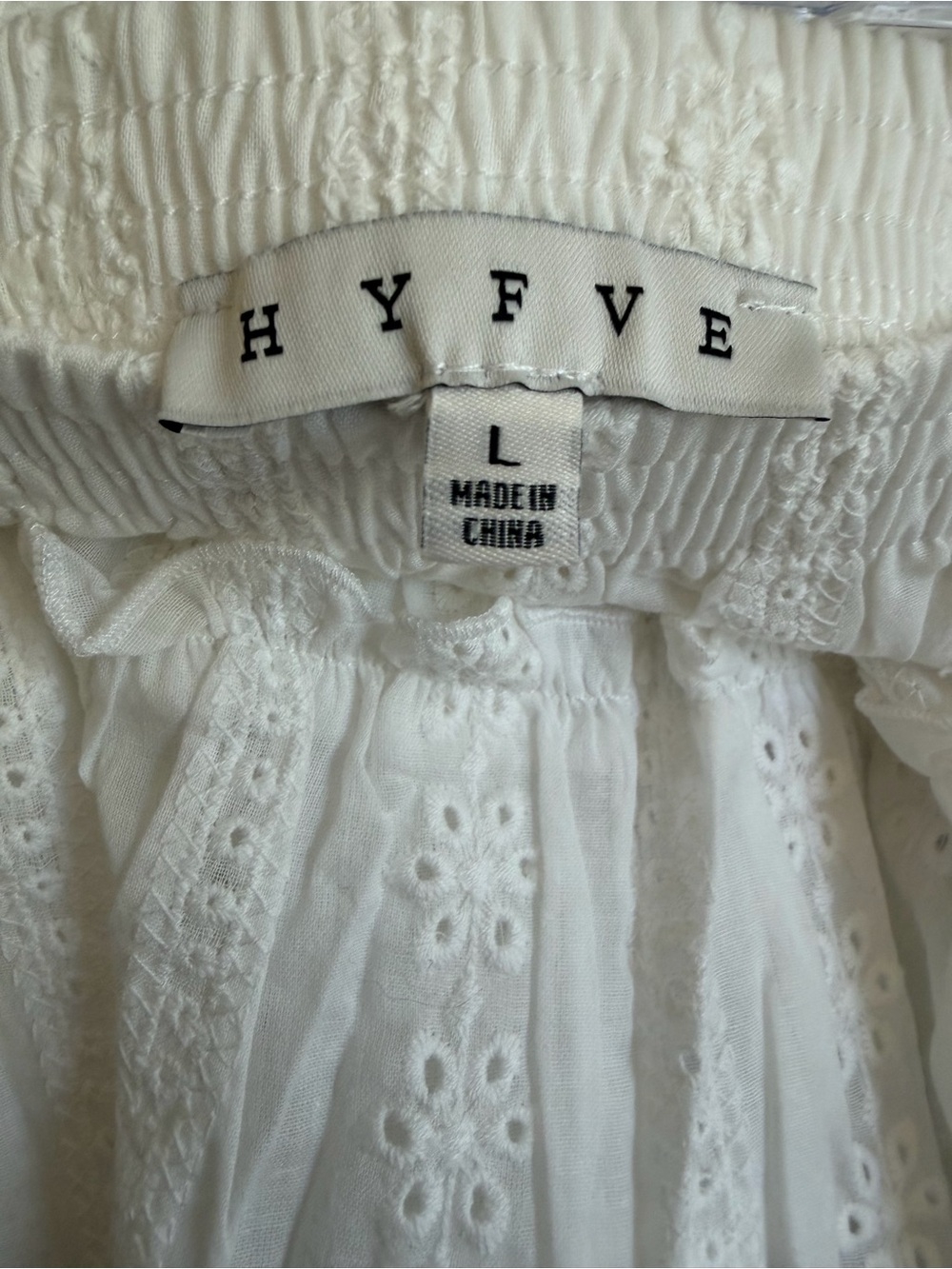HYFVE Tiered Eyelet White Mini Skirt, NWOT, Size Large. 100% Cotton - Picture 7 of 11